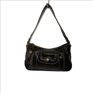 Perlina New York Baguette Crinkle Patent Leather Shoulder Bag